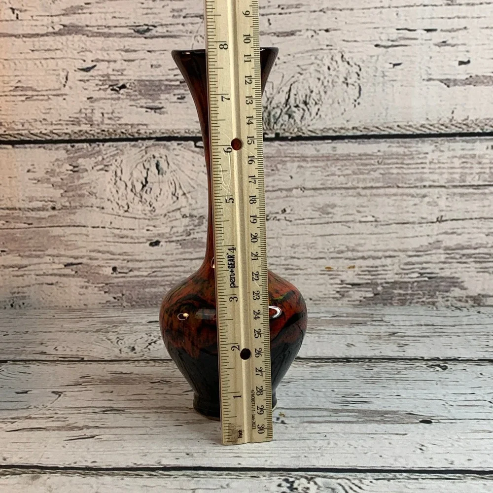 Art Pottery Vase Bud Home Decor Accent Piece Red Black Green 9.5
